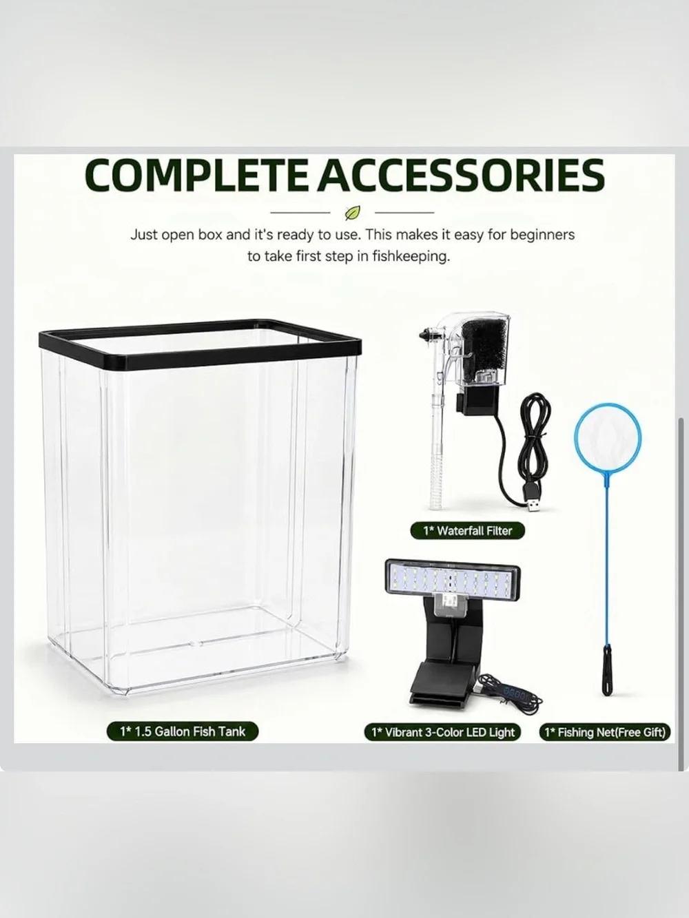 Aquarium Small Fish Tank Starter Kit 1.5 Gallon